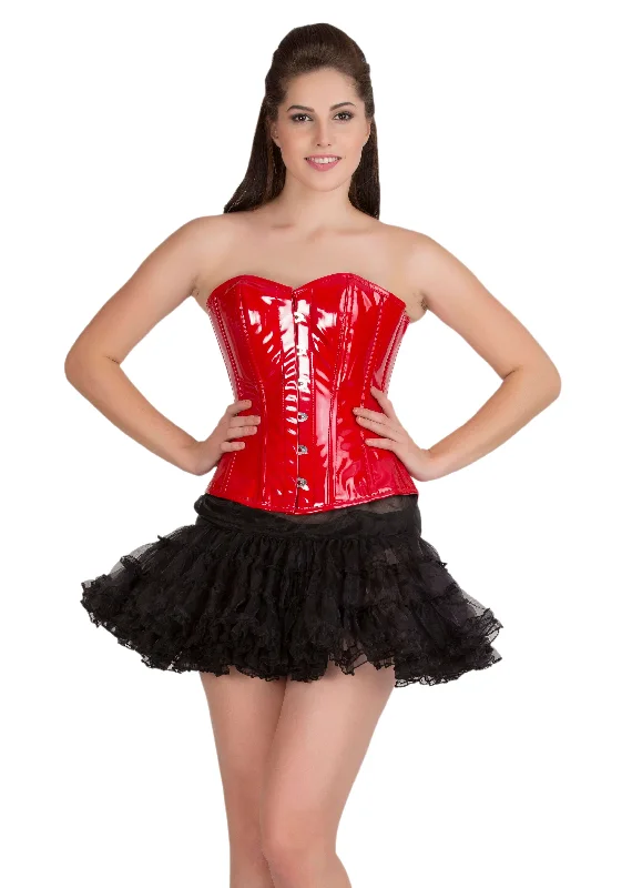 Corset for chic lines-Red PVC Leather Gothic Steampunk Valentine Waist Training Bustier Overbust Corset Top