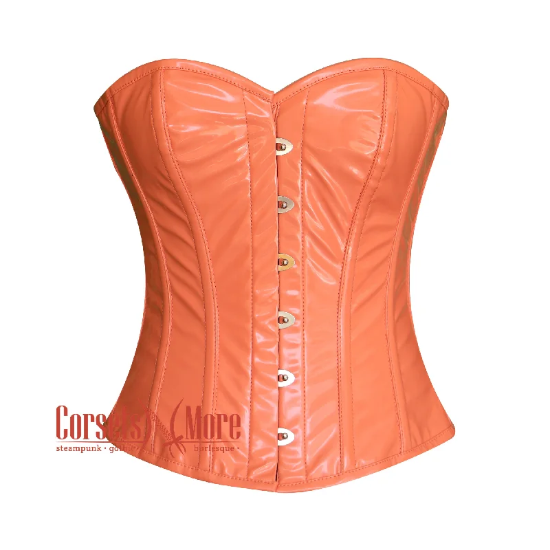 Corset in deep silver-Peach PVC Leather Bustier Steampunk Costume Overbust Bustier Top