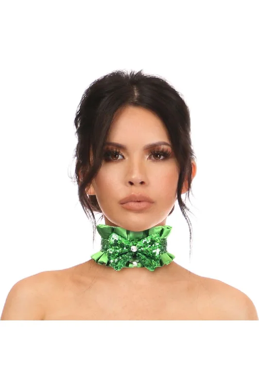 Mini air pulse wands-Kitten Collection Green Satin & Sequin Choker