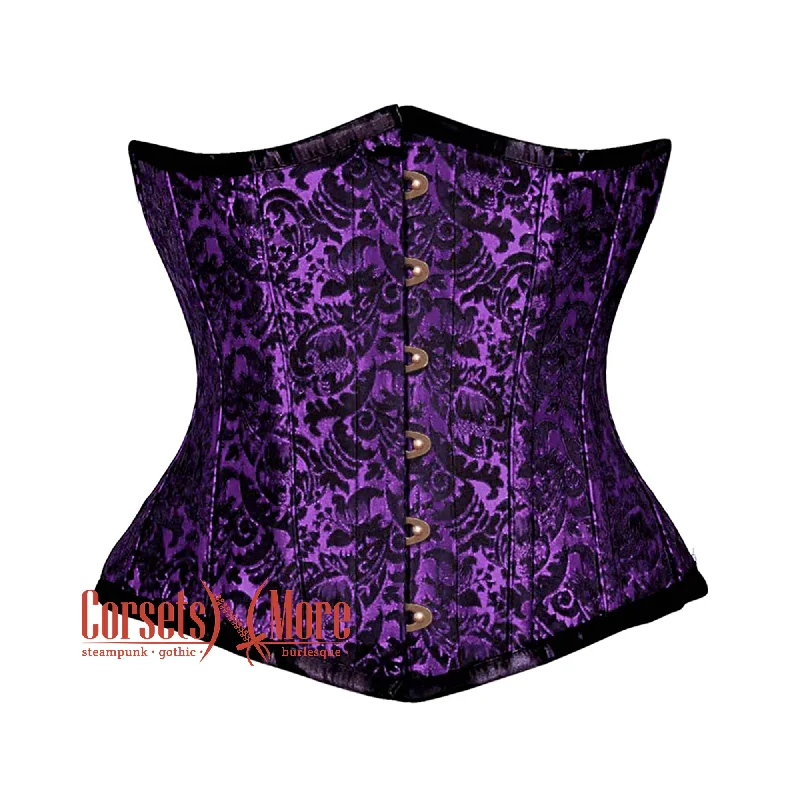 Corset for chic glamour-Purple And Black Brocade Steampunk Gothic Waist Training Underbust Corset Bustier Top