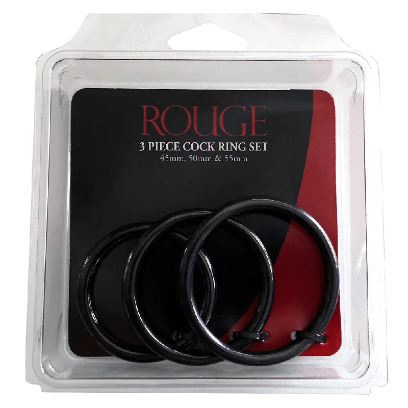 cock ring backup-Stainless Steel 3 Piece Cock Ring Set (45/50/55 mm) Black