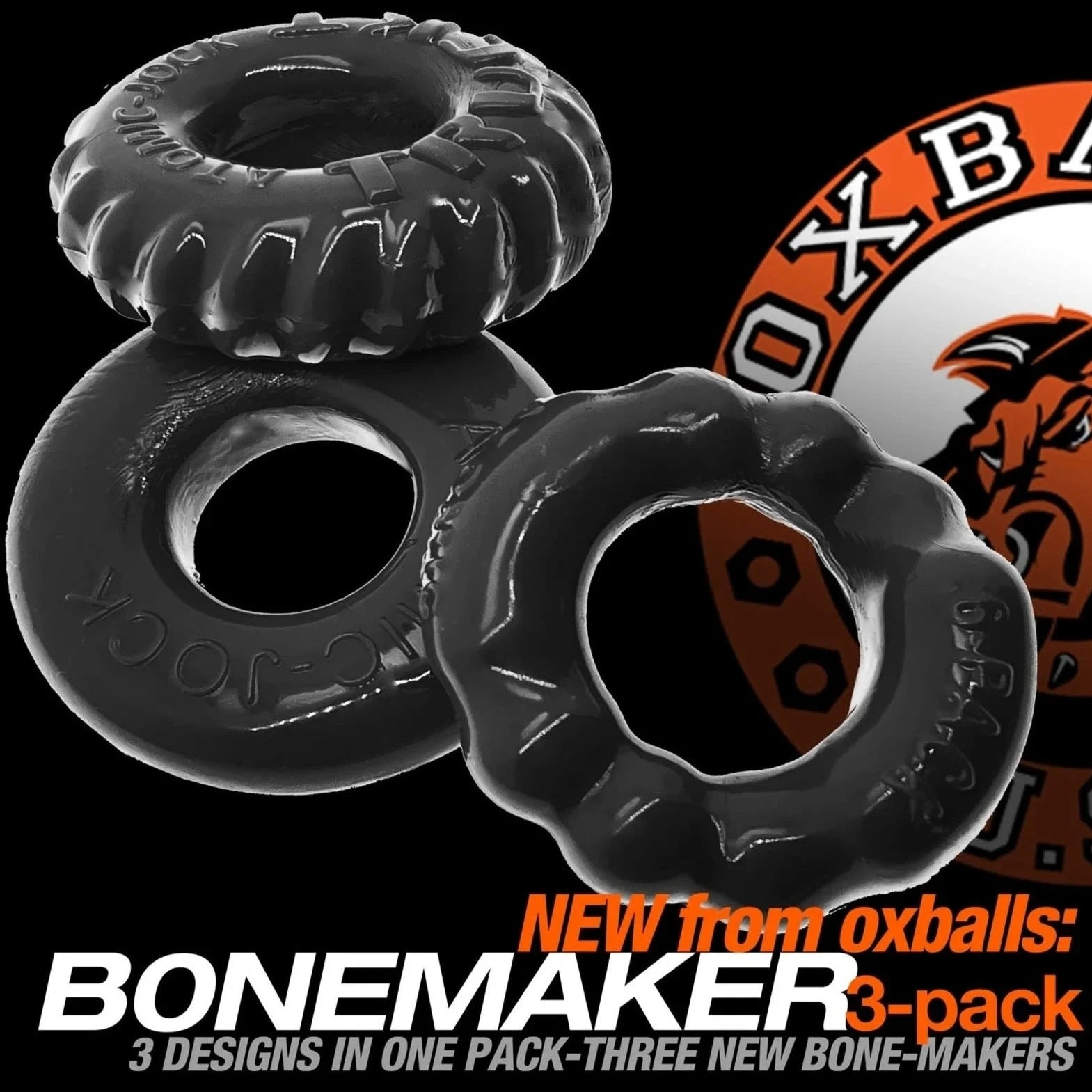 cock ring humble brag-Oxballs BONEMAKER 3 STYLE BONER COCK RINGS Black