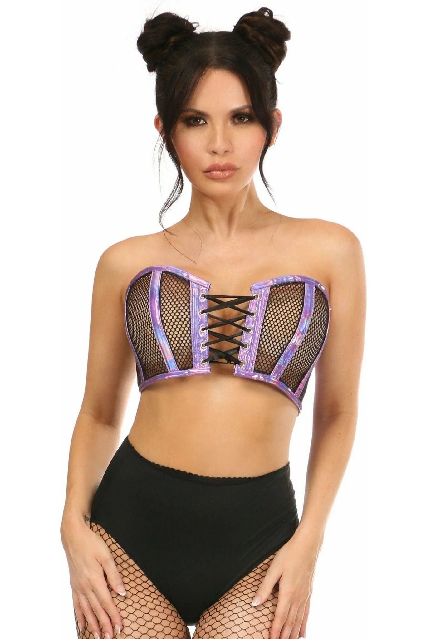 Vibrating rings for duos-Holo Trim Fishnet Cropped Bustier Queen