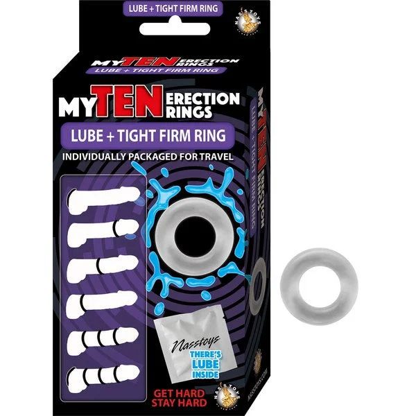 cock ring gurus-Nasstoys MY TEN ERECTION RINGS Lube + Tight Firm Ring 10 Pack Clear Cock Rings