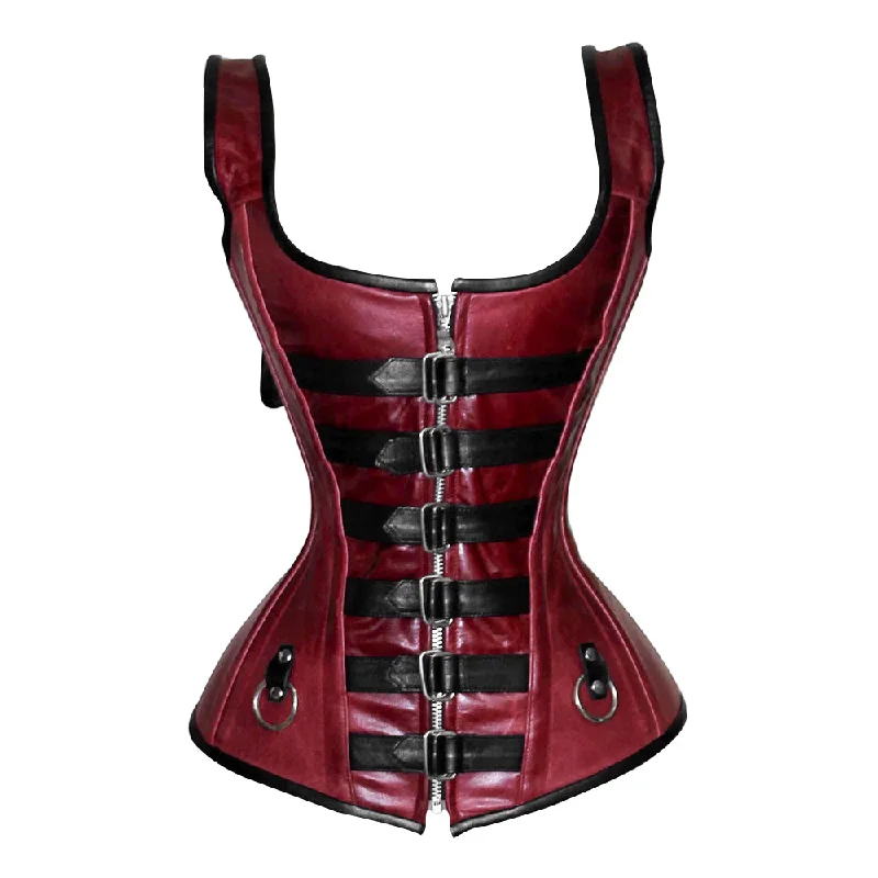 Corset top with bow tie-Red and black corset top - Over Bust Corset with Shoulder Straps