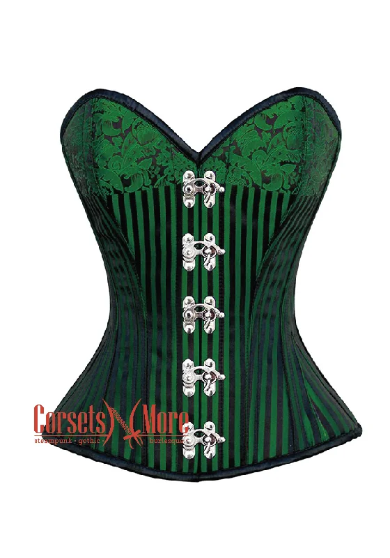 Corset for chic fit-Green And Black Brocade Steampunk Overbust Costume Corset