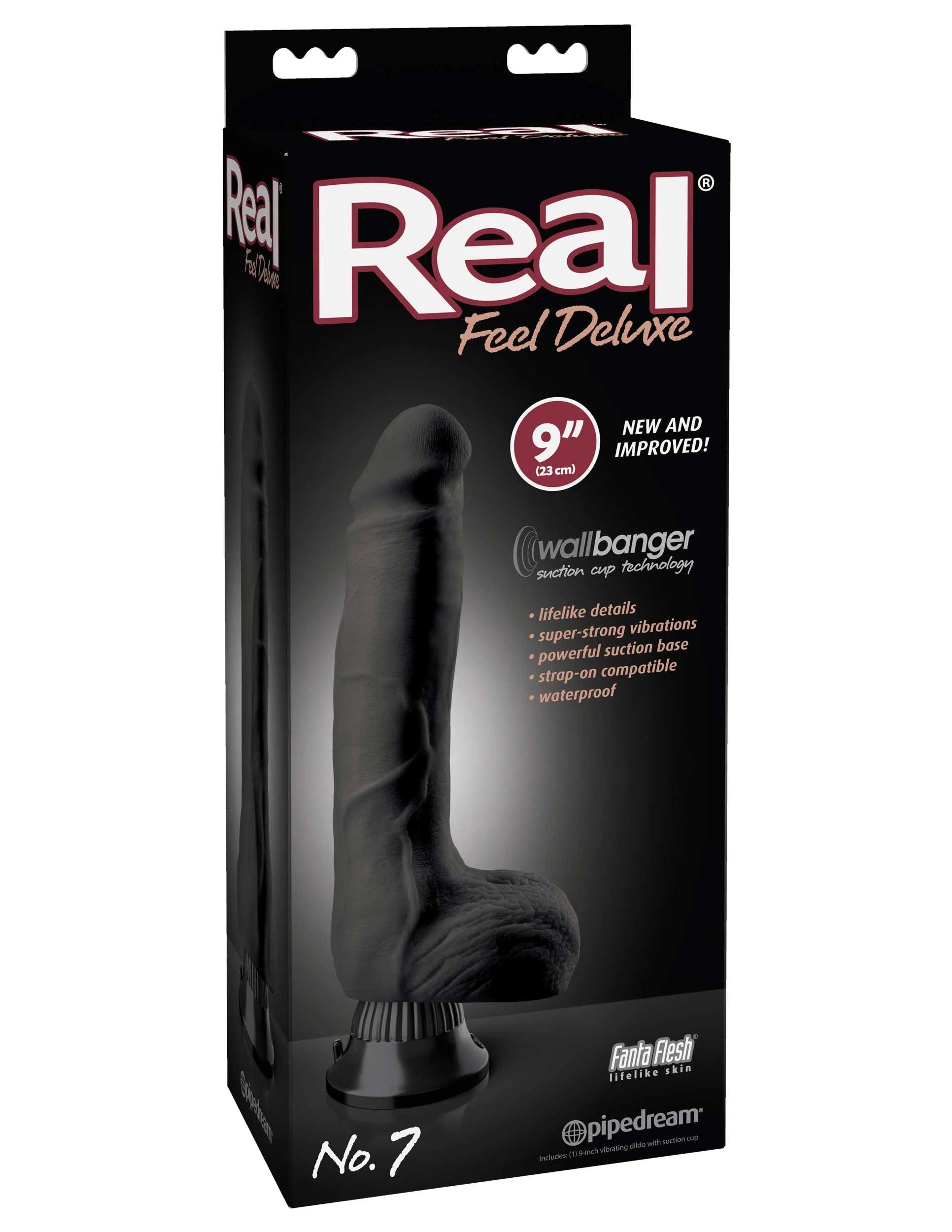 marathon-length-dildo-Pipedream Real Feel Deluxe No. 7 Realistic 9 in. Vibrating Dildo With Balls and Suction Cup