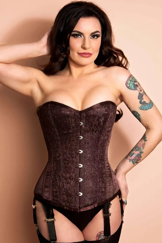 Corset for refined glamour-Playgirl Nina Chocolate Brown Long Length Steel Boned Corset