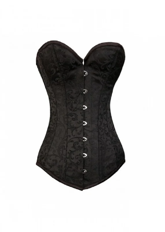 Corset for subtle glamour-Black Brocade LONG Overbust Corset Waist Training Steampunk Bustier Top