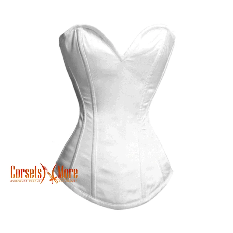 Corset for modern lines-Plus Size White Satin Long Burlesque Overbust  Gothic Corset