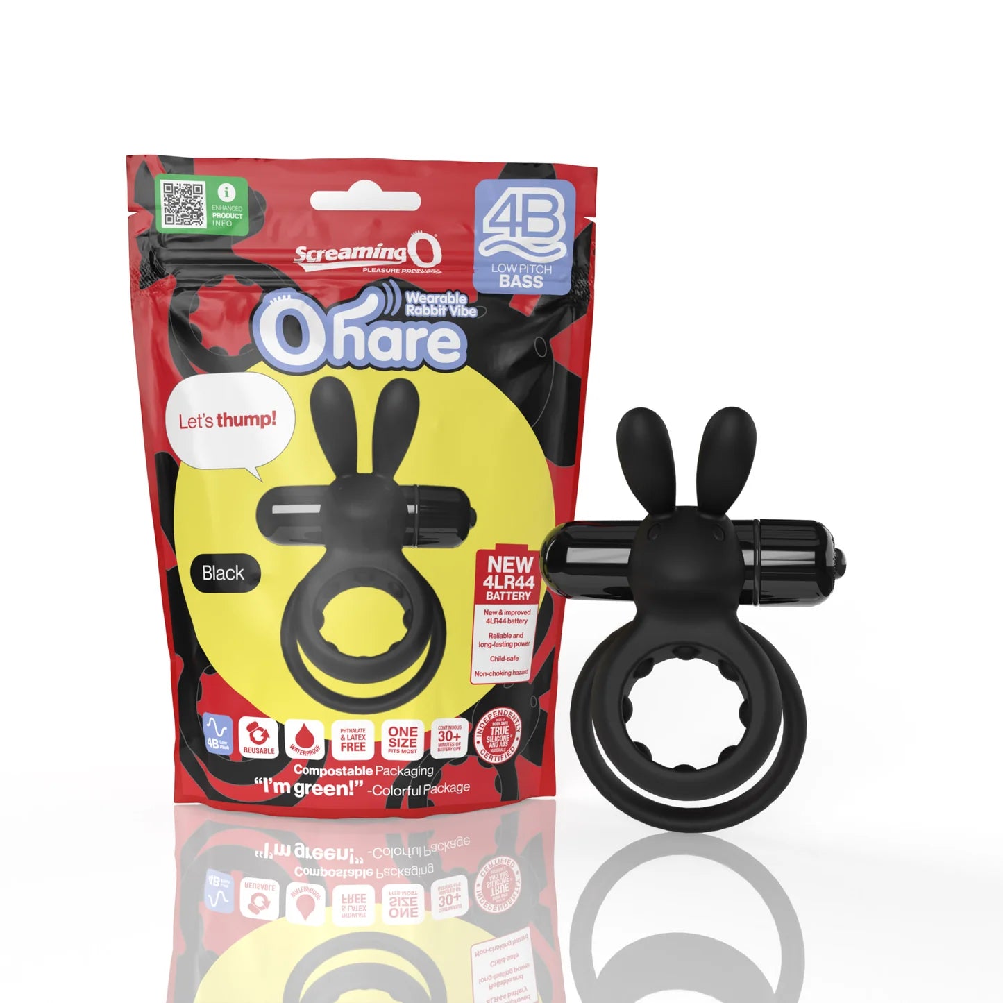 cock ring shortcuts-Screaming O 4B Ohare Stretchy Wearable Vibrating Cock Ring with Soft and Flexible Clitoral Rabbit Ears Black