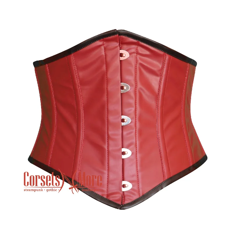 Corset with satin overlay-Brown Leather Steampunk Underbust Waist Trainer Corset Bustier Top