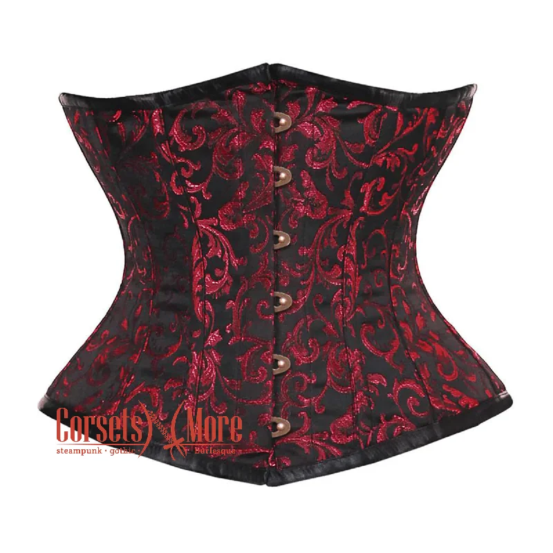 Corset dress in rich indigo-Red And Black Brocade Waist Cincher Steampunk Costume Underbust Corset