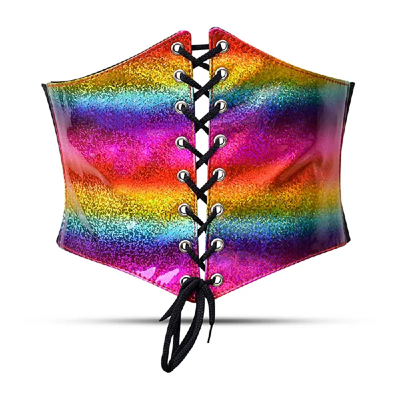 Corset top with floral trim-Rainbow Cincher Waist Trainer -Corset belt