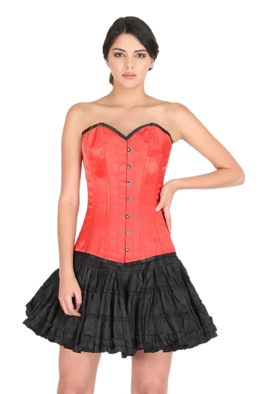 Corset for subtle support-Red Satin Plus Size Overbust Corset Gothic Burlesque Costume Waist Training LONG Top