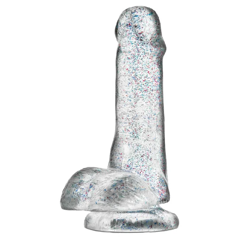 wind-up-dildo-Naturally Yours Realistic Glitter Clear 6" Dildo with Balls and Suction Cup