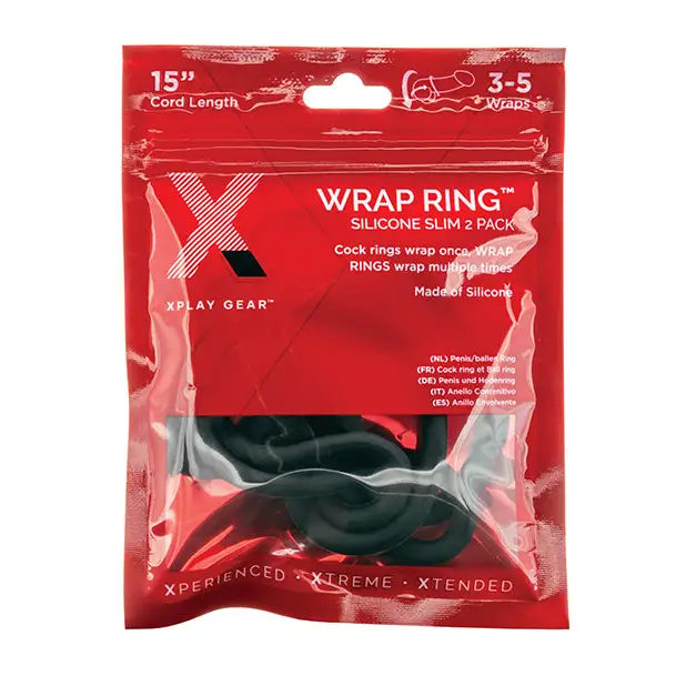 cock ring big small-Xplay Gear Silicone 15" Slim Wrap Ring - Black Pack Of 2