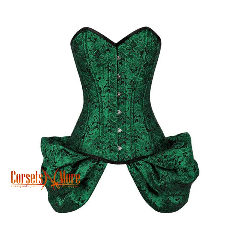 Corset in muted taupe-Plus Size Green And Black Brocade With Side  Bounce Burlesque Overbust Gothic Corset