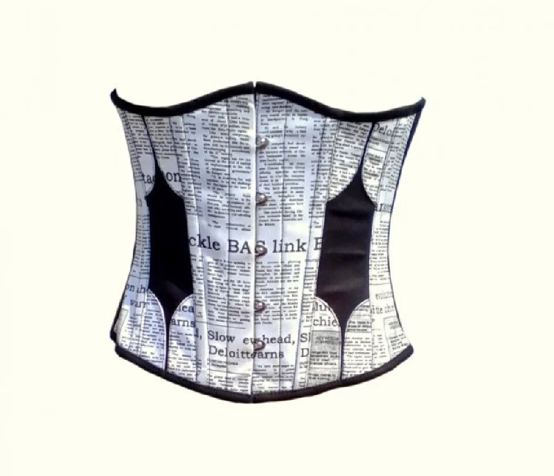 Corset in deep green-Cotton Black And White Newspaper Print Cotton Underbust Corset Top