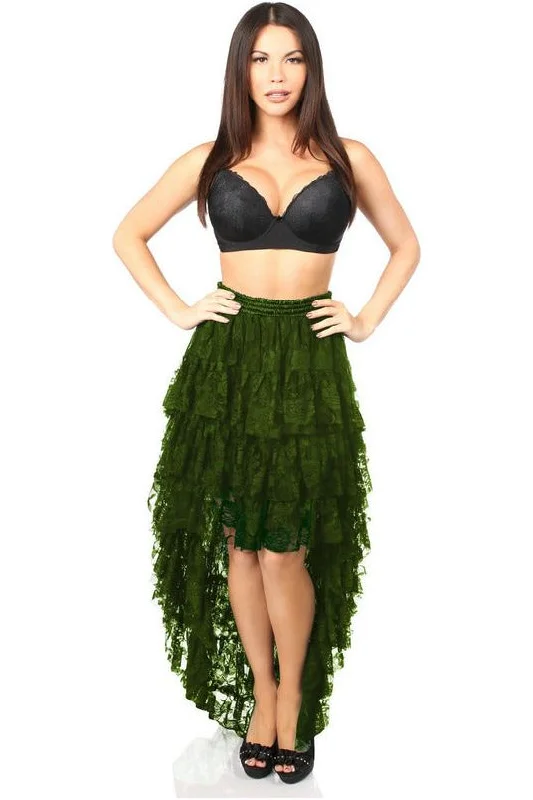 Wearable prostate stimulators-Dark Green High Low Lace Skirt