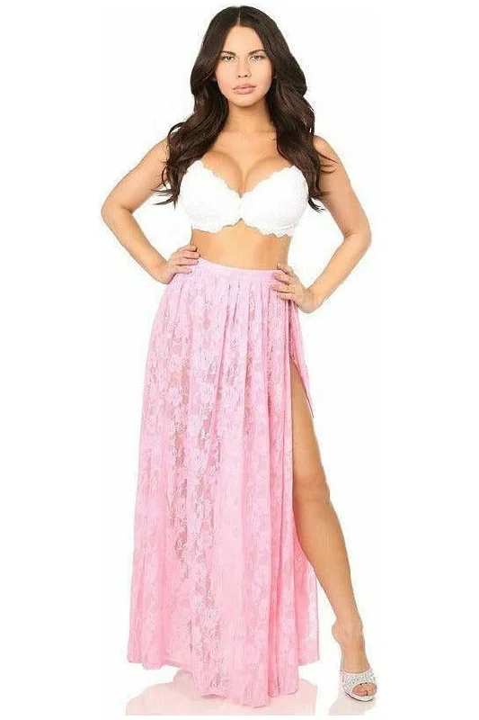 Premium anal vibes-Sheer Lt Pink Lace Skirt