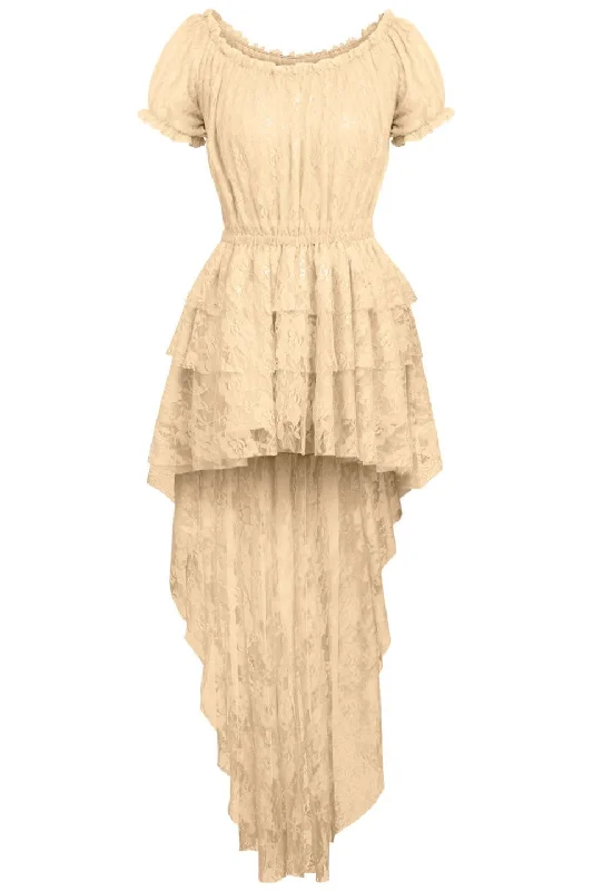 Premium pulse toys-Cream High Low Lace Dress