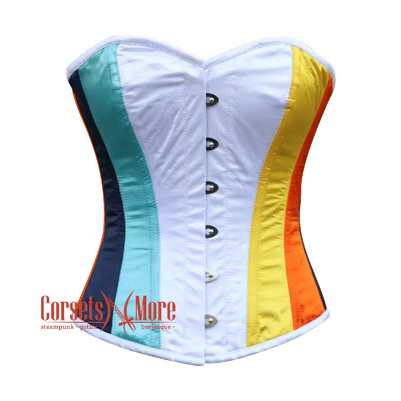 Corset in muted coral-White, Royal Blue, Orange And Yellow Satin Aro-ace Color Costume Burlesque Corset Overbust Top