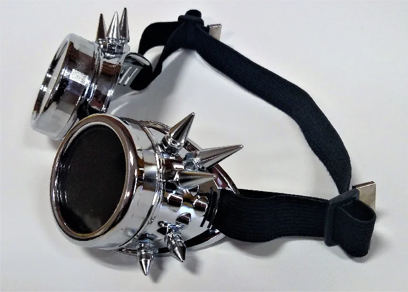 Silent pulse rings-Silver Spiked Steampunk Goth Goggles