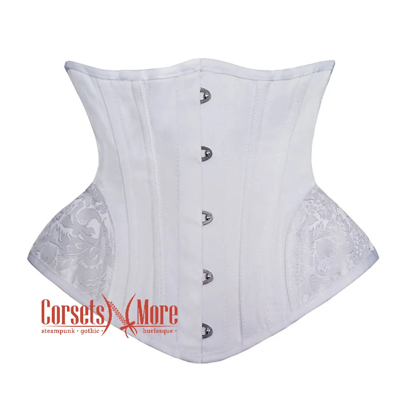 Corset for chic fit-Plus Size White Satin Side Brocade Design Steampunk Underbust Waspie Corset