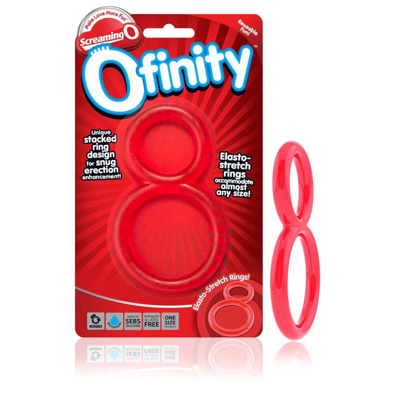 cock ring smooth rough-Screaming O OFINITY Stretchy Double Cock and Ball Ring Red