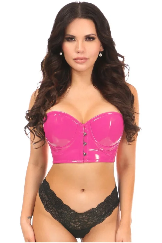 Wearable clit plugs-Lavish Hot Pink Patent PVC Underwire Short Bustier