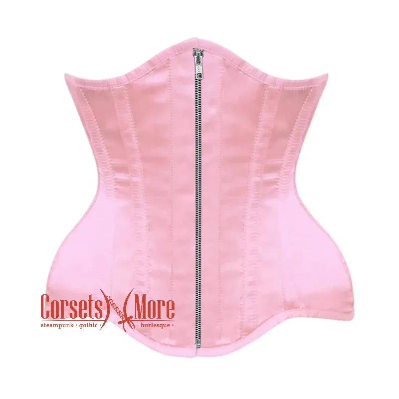 Corset for sleek flair-Plus Size  Baby Pink Satin Burlesque Gothic Front Zipper Waist Training Underbust Corset