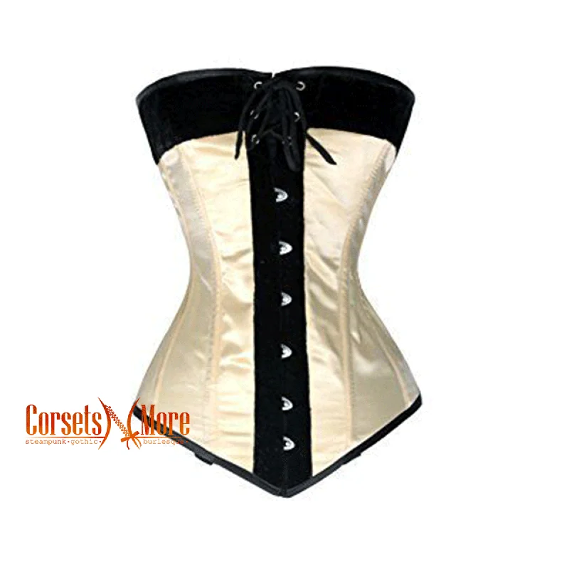 Corset dress with ruffled skirt-Plus Size Black Velvet Ivory Satin Burlesque  Overbust Gothic Corset