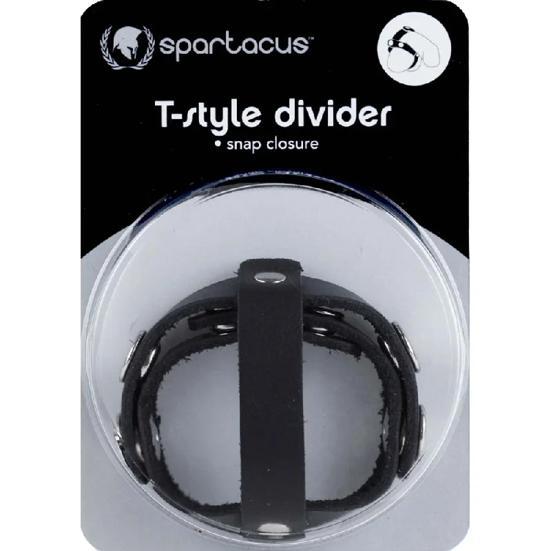 cock ring kit essentials-Spartacus T Style Leather Cock and Ball Divider with Snap Closure Black