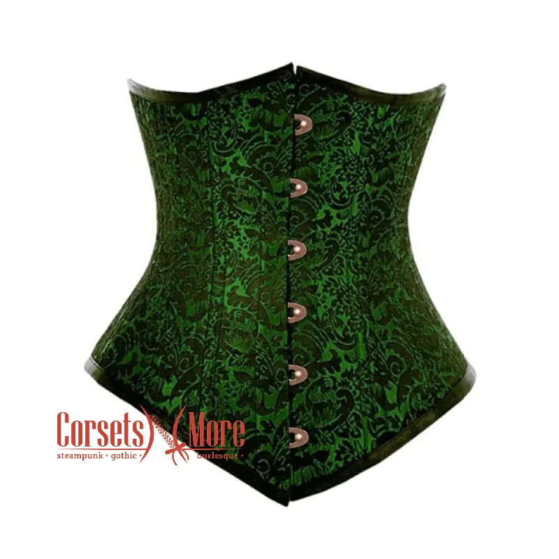 Corset in muted coral-Green And Black Brocade Gothic Waist Training Underbust Corset Bustier Top