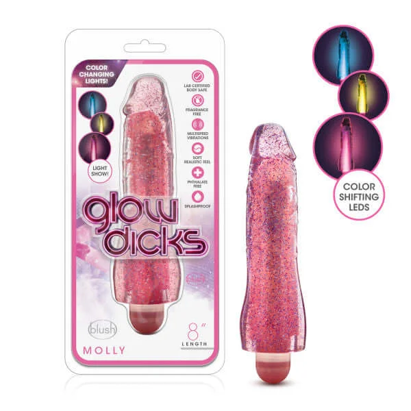 Vibrator splash safe-Glow Dicks Molly Glitter Vibrator - Multi-Speed, Light-Up, and Realistic Pleasure