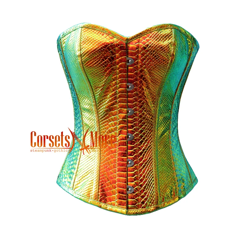 Corset for chic glamour-Plus Size Snake Texture Leather Gothic Overbust Corset Steampunk Costume