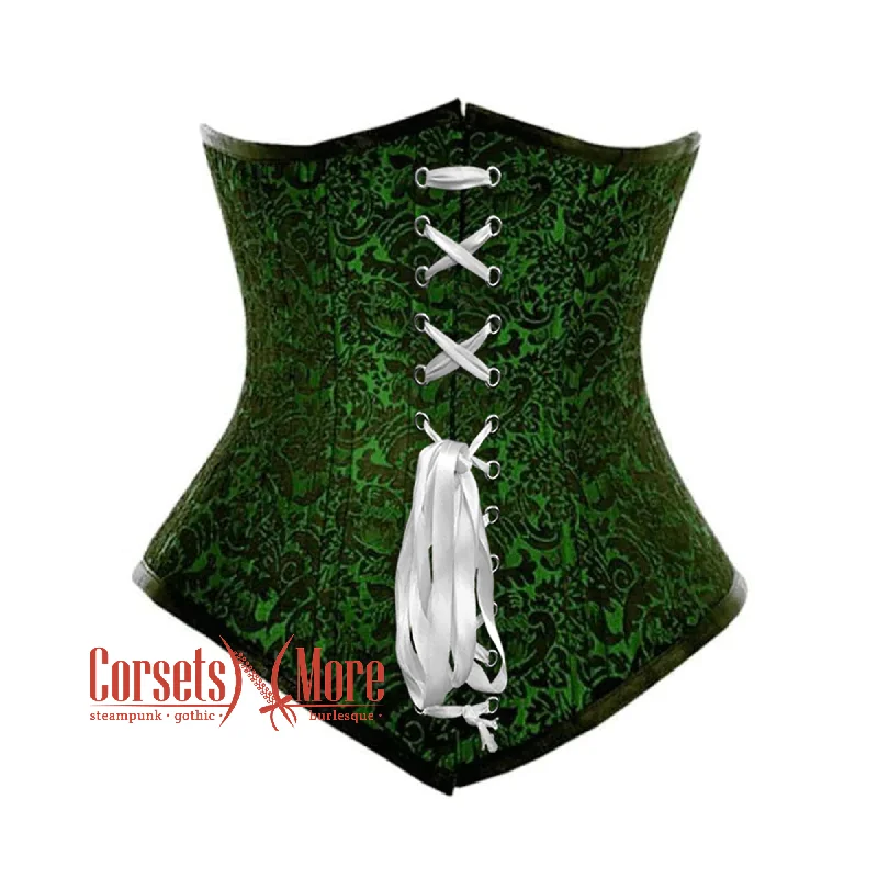 Corset in soft silver-Green And Black Brocade Front Lace Gothic Waist Training Underbust Corset Bustier Top