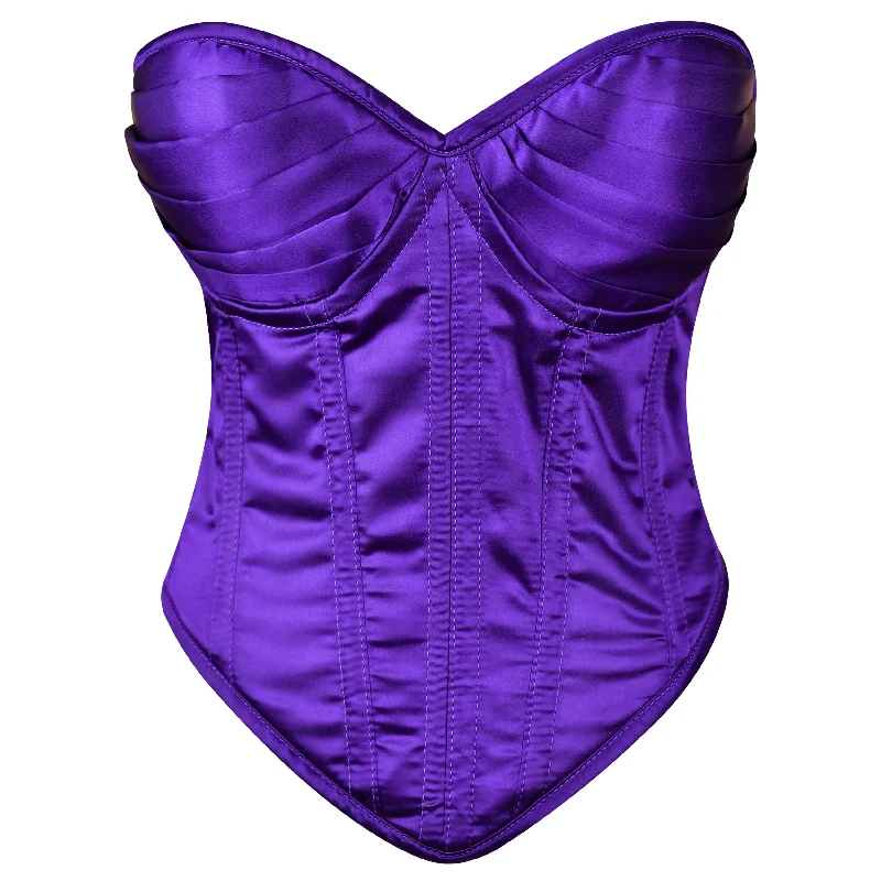 Corset in light silver-Purple Satin corset top - Overbust Corset