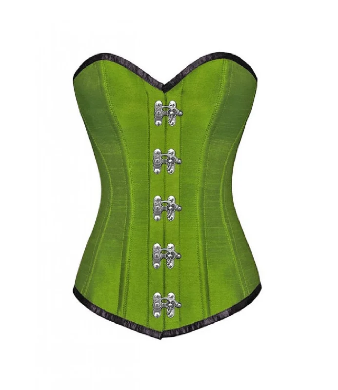 Corset top in light bronze-Green Silk Seal Lock LONGLINE Overbust Corset Waist Training