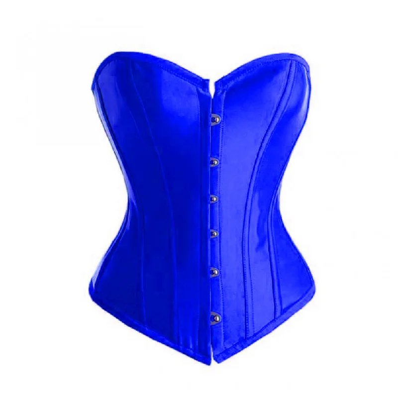 Corset for polished contours-Blue Satin Gothic Burlesque Corset Waist Training Costume Overbust