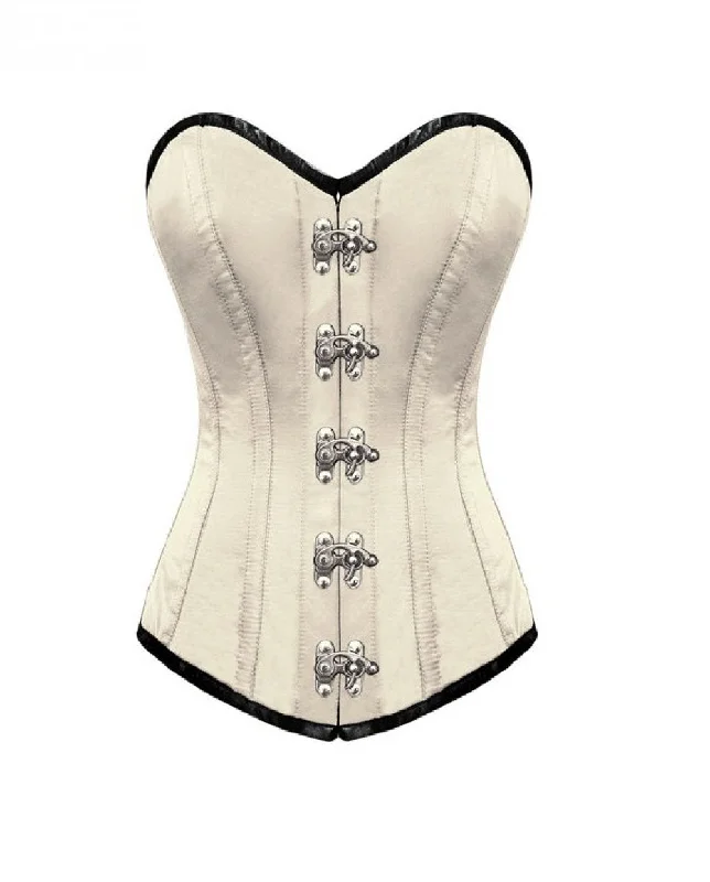 Corset in copper tone-Ivory Satin Seal Lock Gothic LONGLINE Plus Size Overbust Corset Waist Training