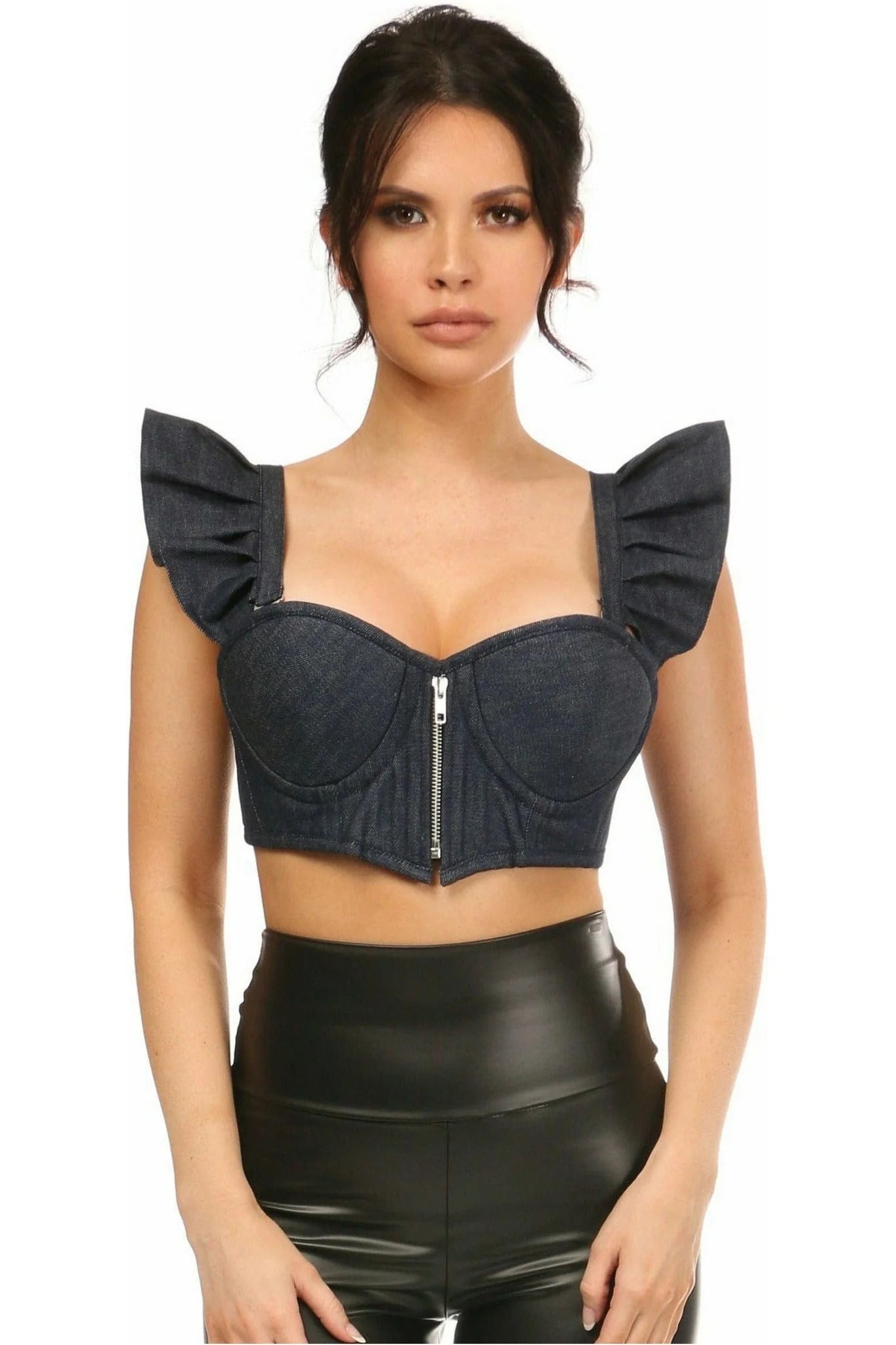 Sex toys for fast fun-Denim Cropped Bustier Top