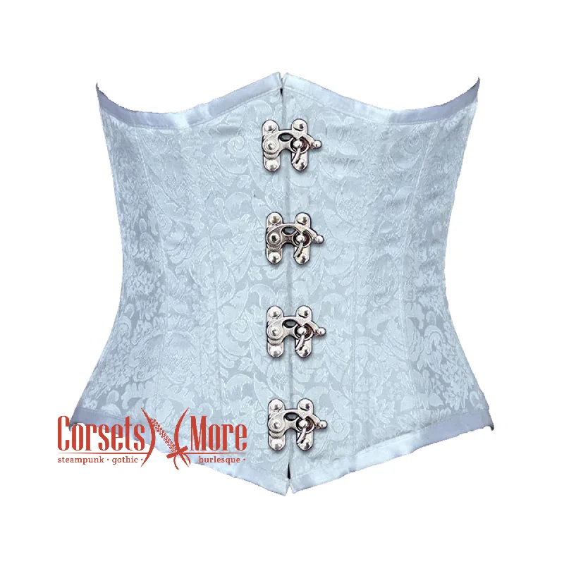 Corset in pale coral-Baby Blue Brocade Gothic Burlesque Waist Training Underbust Corset Bustier Top