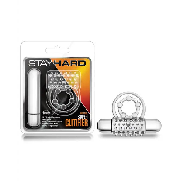 cock ring start stop-Blush Stay Hard Vibrating Super Clitifier Cockring Clear