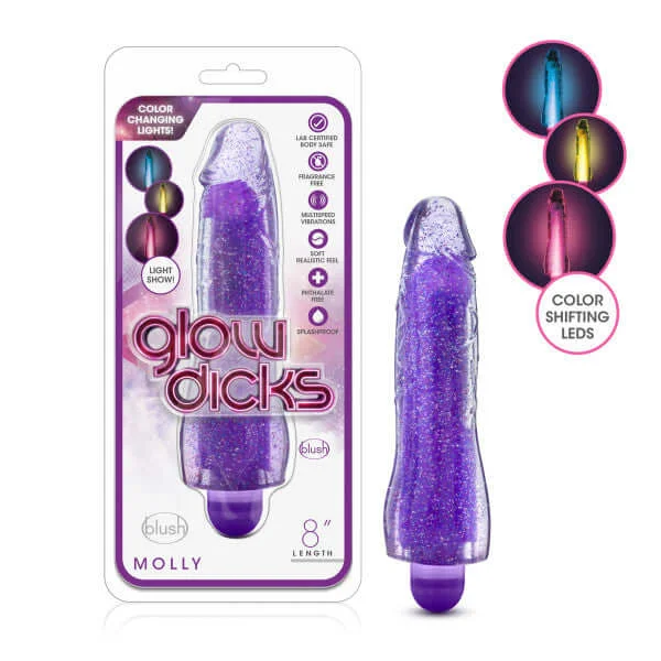 Vibrator neat pack-Glow Dicks Molly Glitter Vibrator Purple