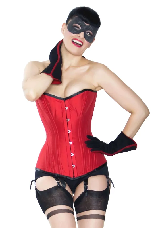 Corset with crystal trim-Playgirl Amelia Red Overbust 24 Bone Waist Training Corset