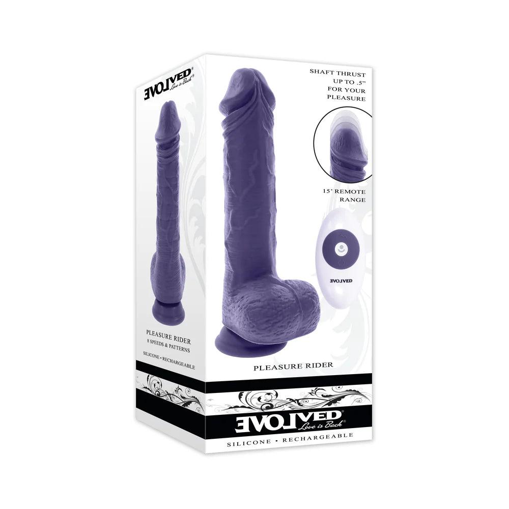 burst-vibe-dildo-Evolved Pleasure Rider Rechargeable Silicone Thrusting Vibrating Dildo