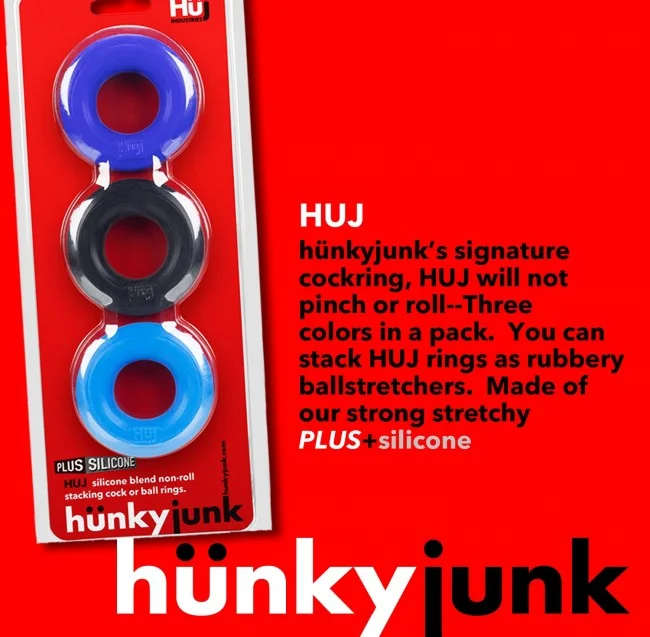 cock ring tech showcase-Hunkyjunk Huj 3 Pack Silicone Cock Rings