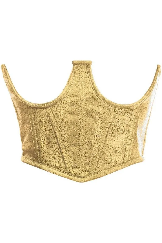 Silent pulse vibes-Lavish Gold Brocade Open Cup Waist Cincher